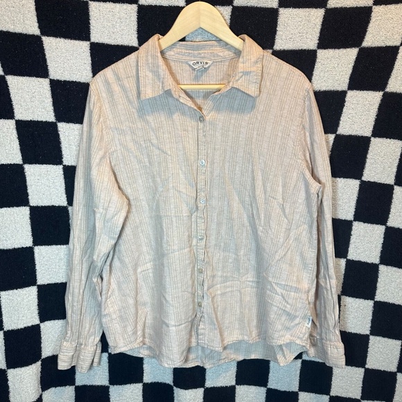 Orvis Beige Striped Button-Down Shirt 215 - Picture 1 of 5